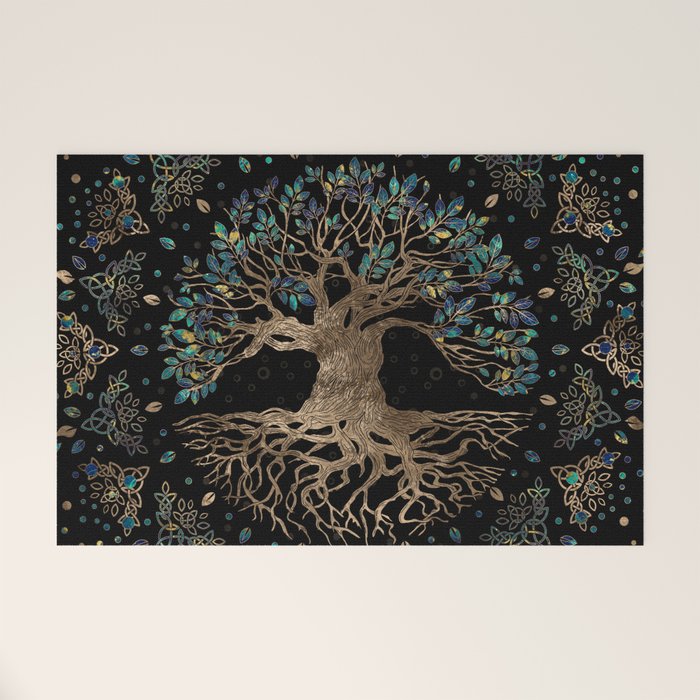 Tree of life -Yggdrasil Golden and Marble ornament Welcome Mat Gallery Image 1