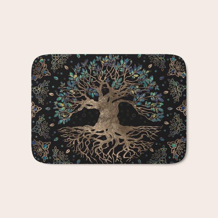 Tree of life -Yggdrasil Golden and Marble ornament Bath Mat Gallery Image 1