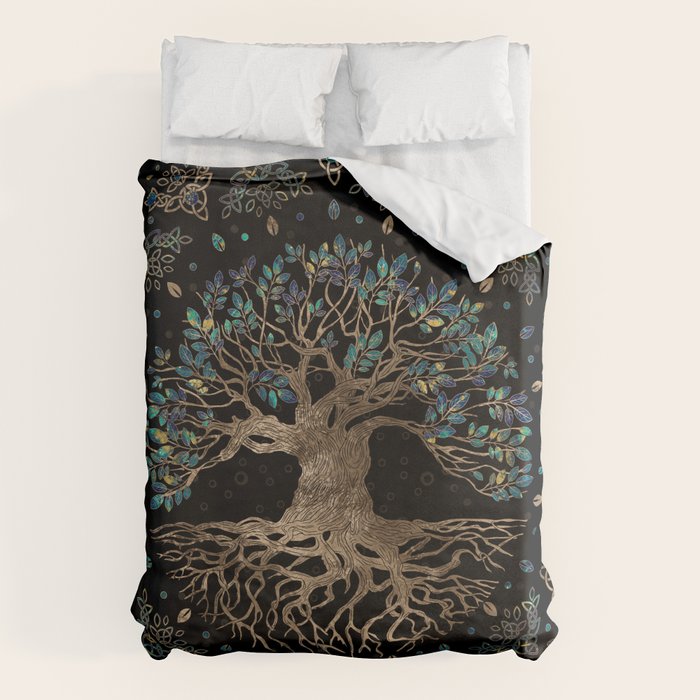 Tree of life -Yggdrasil Golden and Marble ornament Duvet Cover Gallery Image 6