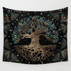 Tree of life -Yggdrasil Golden and Marble ornament Wall Tapestry Gallery Image 4