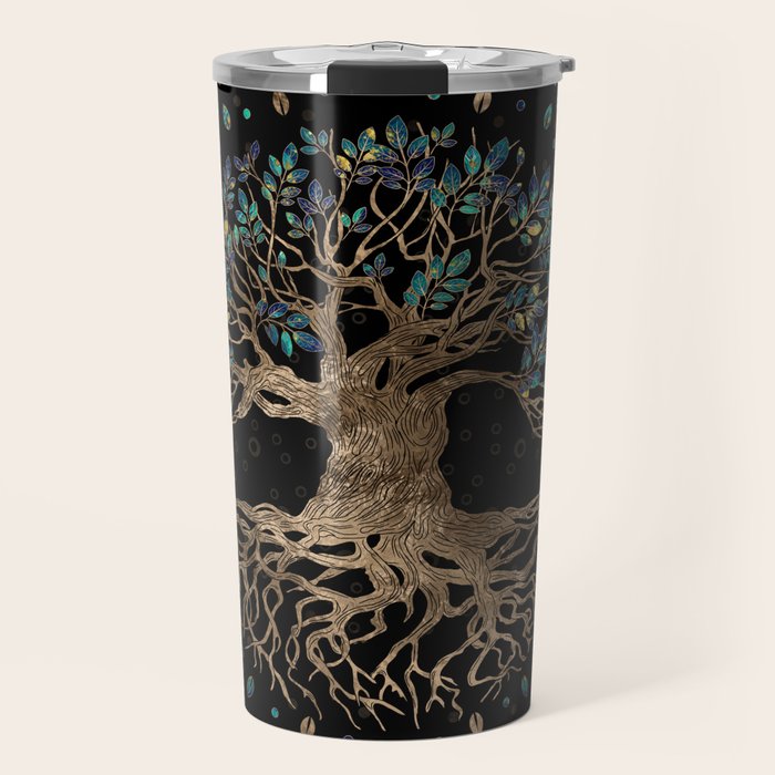 Tree of life -Yggdrasil Golden and Marble ornament Travel Mug Gallery Image 1