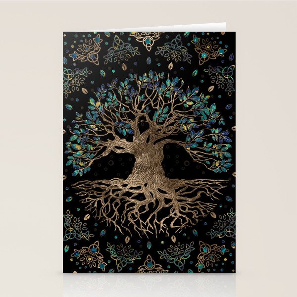Tree of life -Yggdrasil Golden and Marble ornament Stationery Card Gallery Image 2
