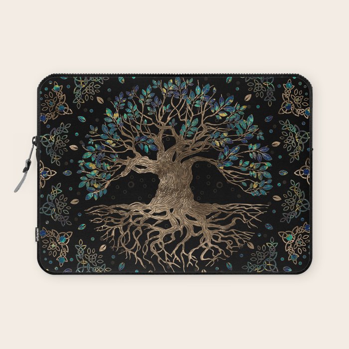 Tree of life -Yggdrasil Golden and Marble ornament Laptop Sleeve Gallery Image 1