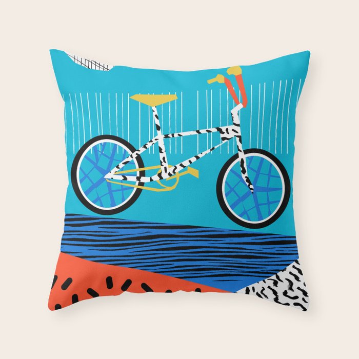 Wheelie - roger decoster bmx, bikes, bike, bicycle art print, cycling, sports art print Throw Pillow Gallery Image 6
