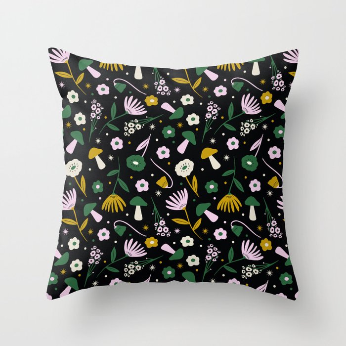Magic Mushroom Forest Pattern Throw Pillow Gallery Image 1