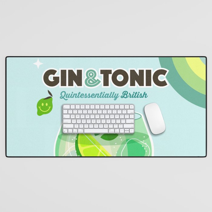 Gin and Tonic Retro Cocktail - Aqua blue green Desk Mat Gallery Image 1