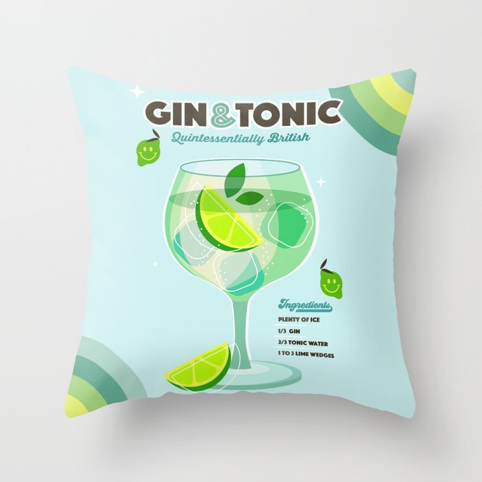 Gin and Tonic Retro Cocktail - Aqua blue green Throw Pillow Gallery Image 6