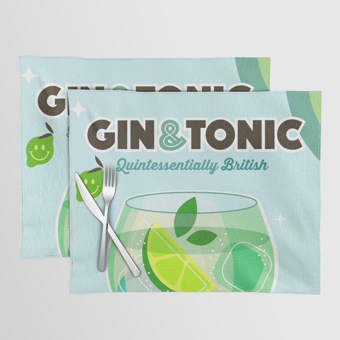 Gin and Tonic Retro Cocktail - Aqua blue green Placemat Gallery Image 1