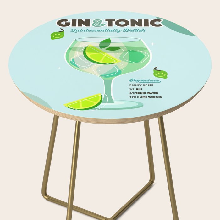 Gin and Tonic Retro Cocktail - Aqua blue green Side Table Gallery Image 2