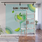 Gin and Tonic Retro Cocktail - Aqua blue green Wall Mural Gallery Image 1