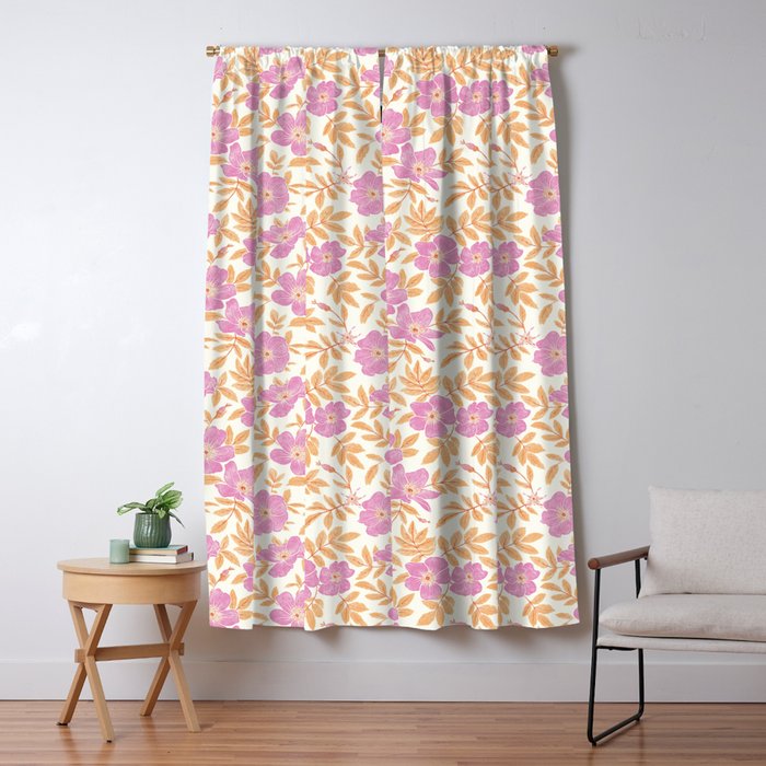 Wild Mountain Roses - sunset pink and orange  Window Curtain Gallery Image 5