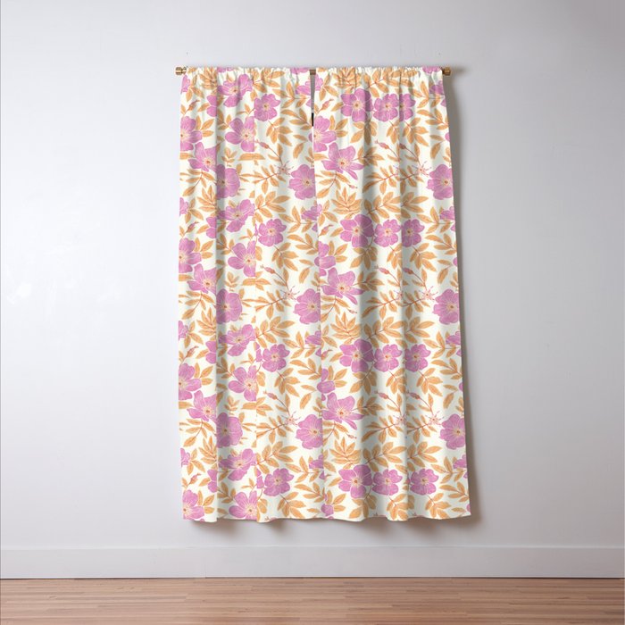 Wild Mountain Roses - sunset pink and orange  Window Curtain Gallery Image 3