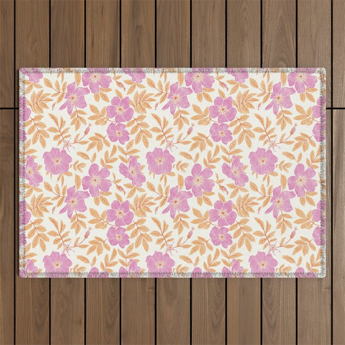 Wild Mountain Roses - sunset pink and orange  Outdoor Rug Gallery Image 1