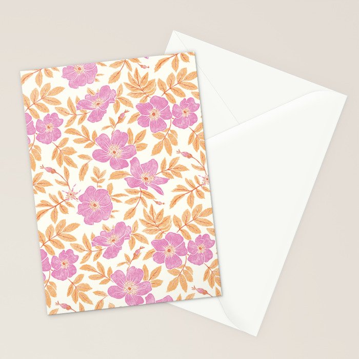 Wild Mountain Roses - sunset pink and orange  Stationery Card Gallery Image 2
