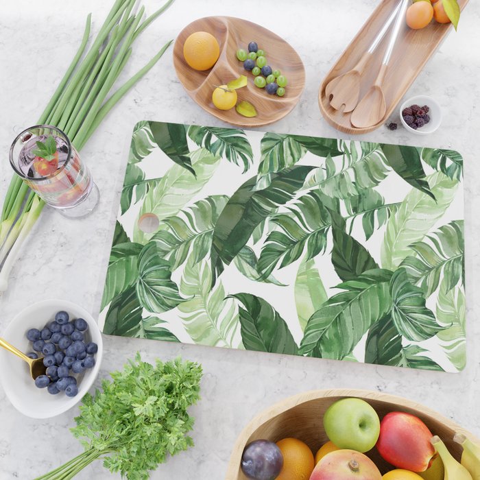 Green leaf watercolor pattern Cutting Board Gallery Image 2