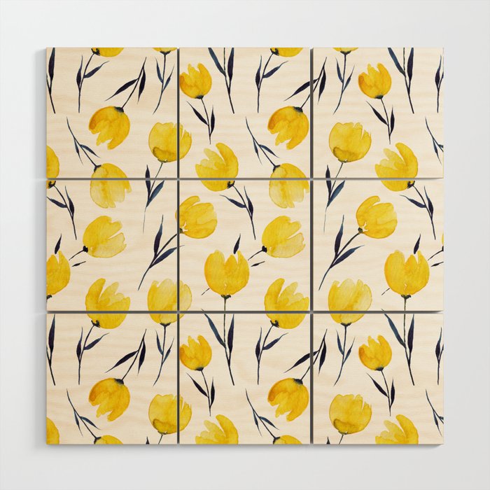 Yellow Tulips | Watercolour Pattern Wood Wall Art Gallery Image 1