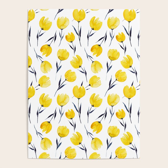 Yellow Tulips | Watercolour Pattern Poster Gallery Image 4