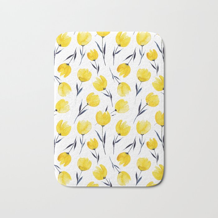 Yellow Tulips | Watercolour Pattern Bath Mat Gallery Image 1