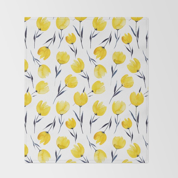 Yellow Tulips | Watercolour Pattern Throw Blanket Gallery Image 2
