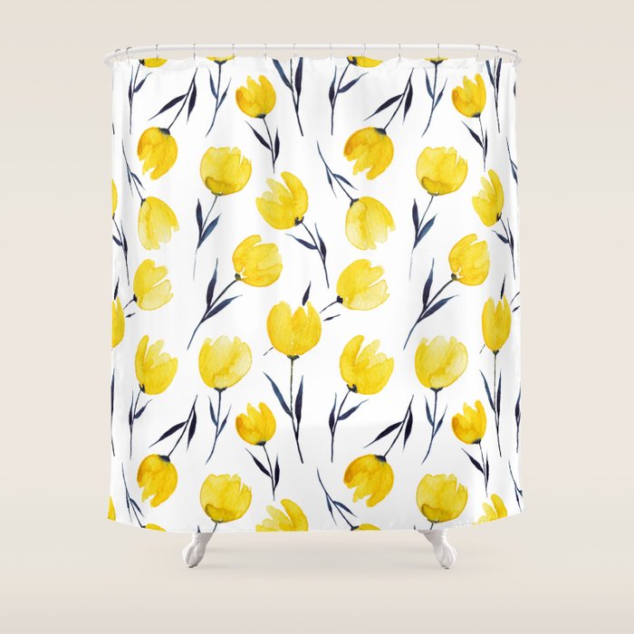 Yellow Tulips | Watercolour Pattern Shower Curtain Gallery Image 1
