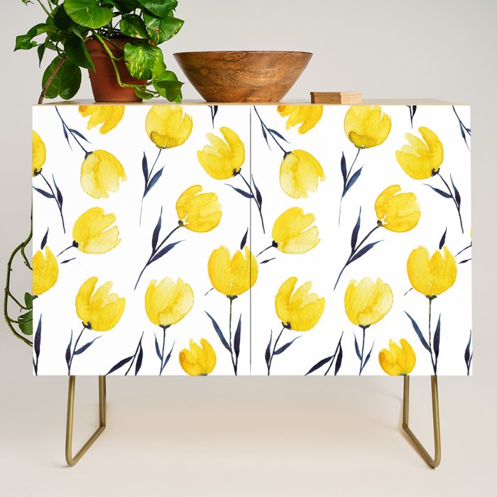 Yellow Tulips | Watercolour Pattern Credenza Gallery Image 1