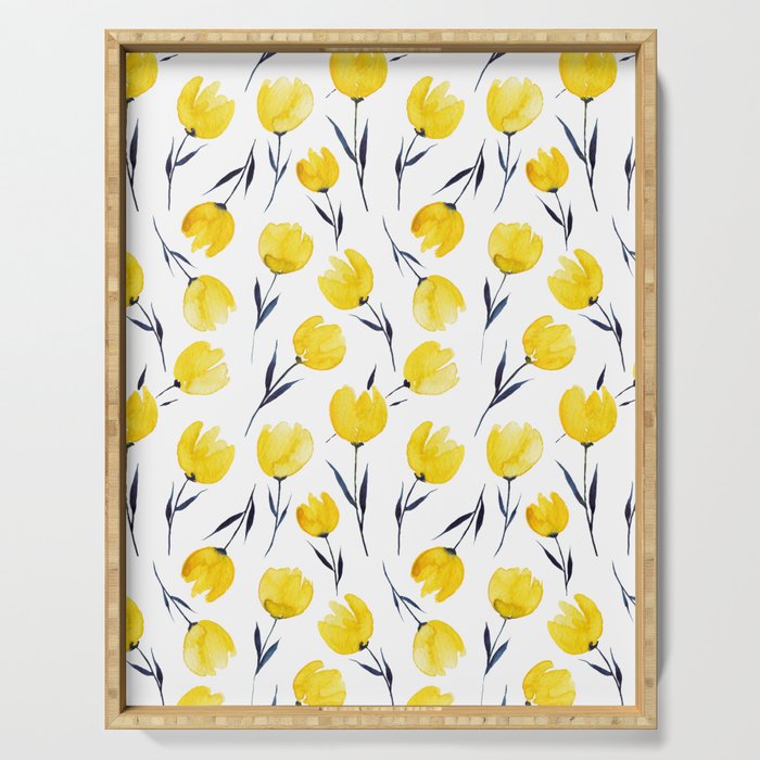 Yellow Tulips | Watercolour Pattern Serving Tray Gallery Image 1