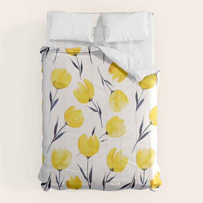 Yellow Tulips | Watercolour Pattern Comforter Gallery Image 6