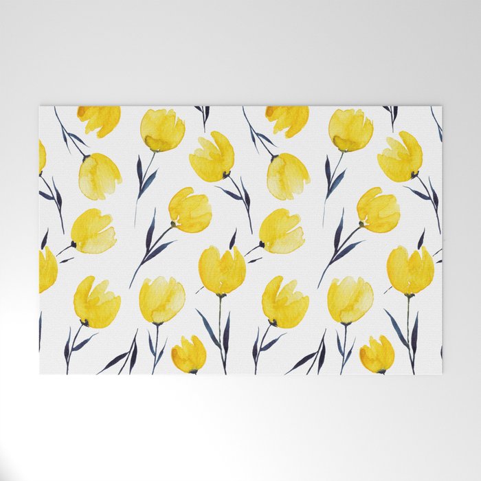 Yellow Tulips | Watercolour Pattern Welcome Mat Gallery Image 1