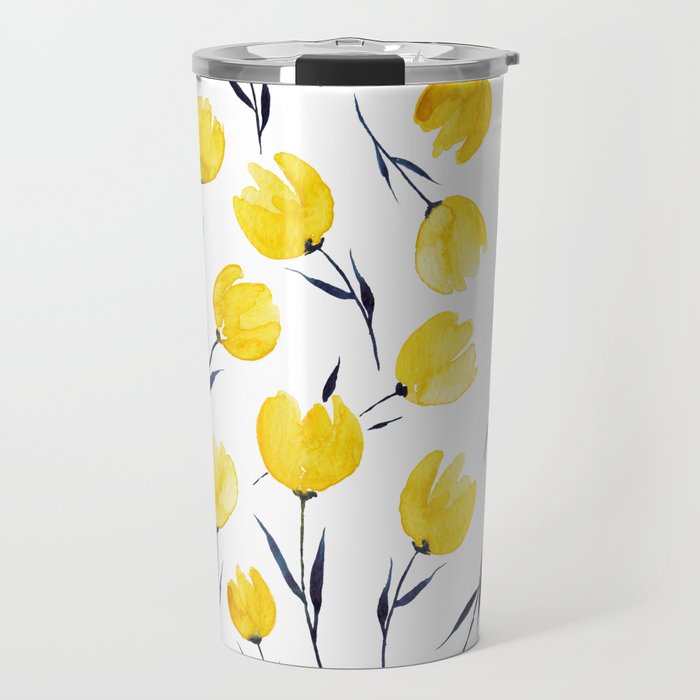 Yellow Tulips | Watercolour Pattern Travel Mug Gallery Image 1