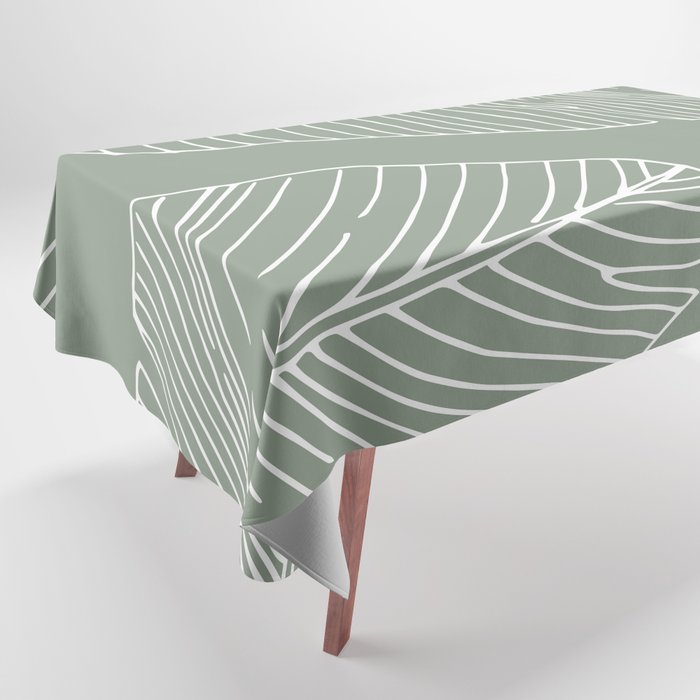Line Drawing, Green, Palms Print, Boho Wall Art Tablecloth Gallery Image 1