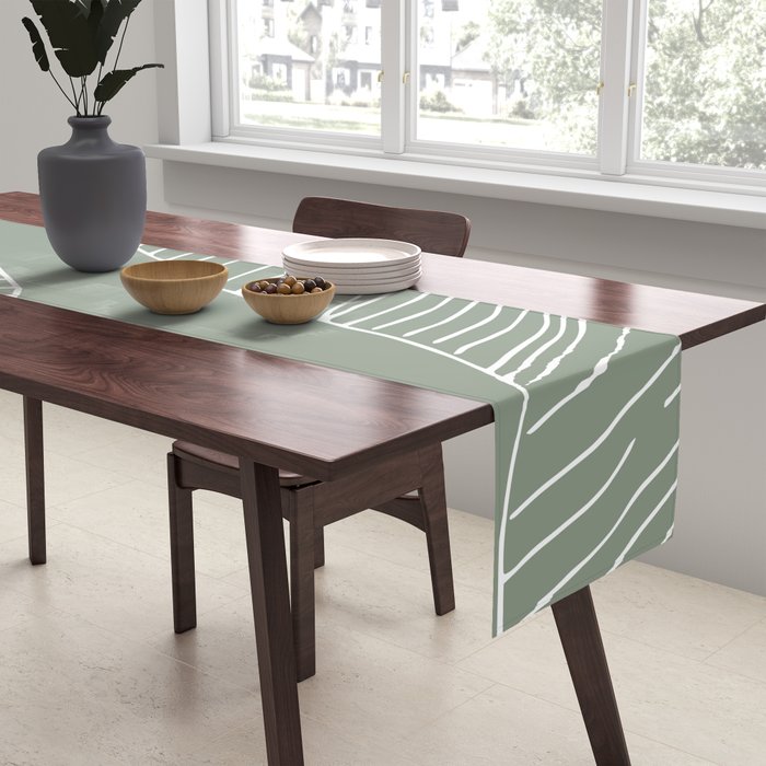 Line Drawing, Green, Palms Print, Boho Wall Art Table Runner Gallery Image 2
