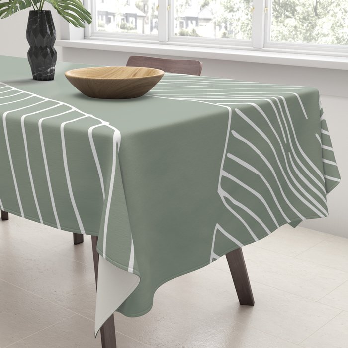 Line Drawing, Green, Palms Print, Boho Wall Art Tablecloth Gallery Image 3
