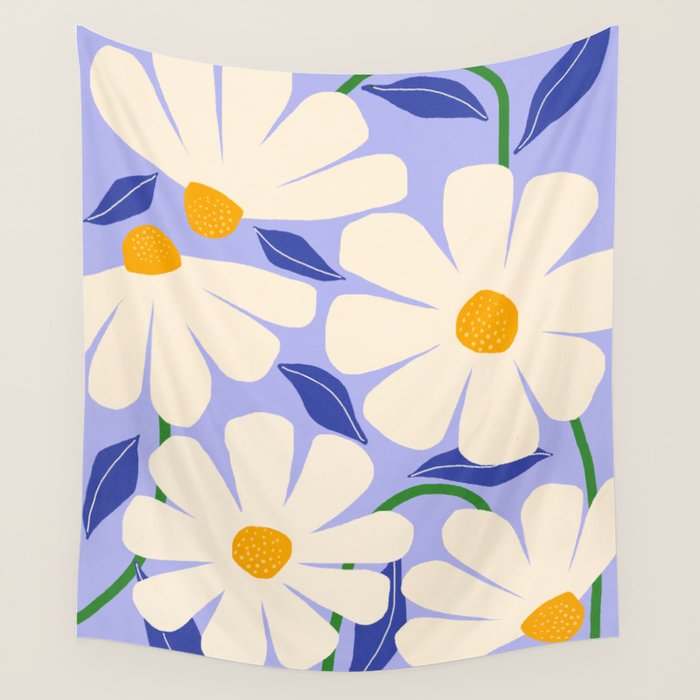 Wild Daisies - periwinkle Wall Tapestry Gallery Image 4