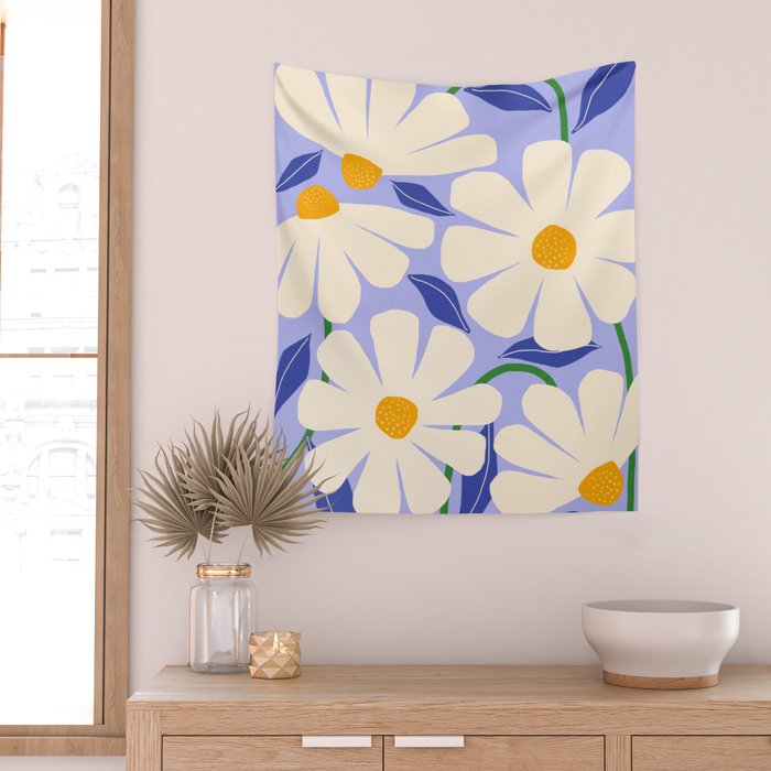 Wild Daisies - periwinkle Wall Tapestry Gallery Image 2