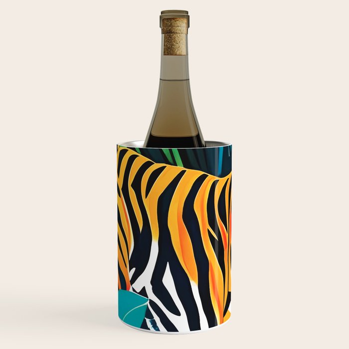The Tigress, Fearless Wild Animal Tropical Jungle, Multicolor Cat Confidence Peaceful Calm Bohemian Eclectic Wine Chiller Gallery Image 2