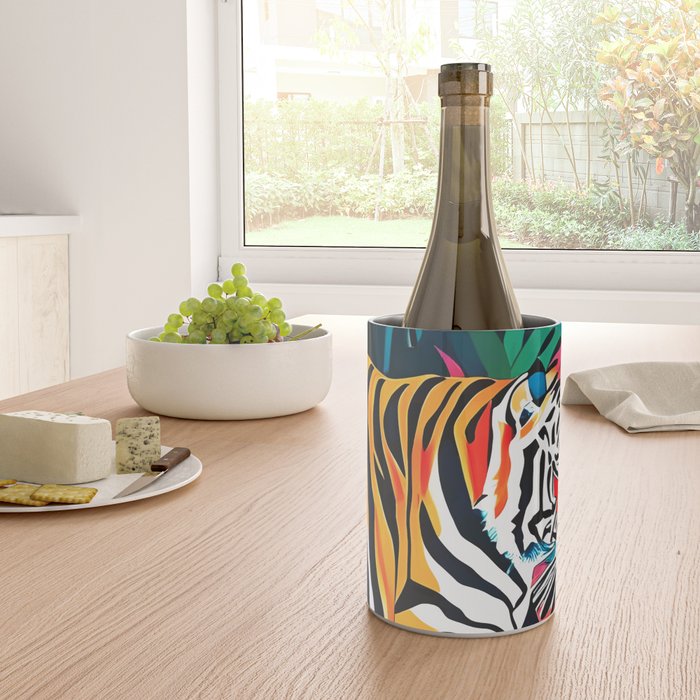 The Tigress, Fearless Wild Animal Tropical Jungle, Multicolor Cat Confidence Peaceful Calm Bohemian Eclectic Wine Chiller Gallery Image 4