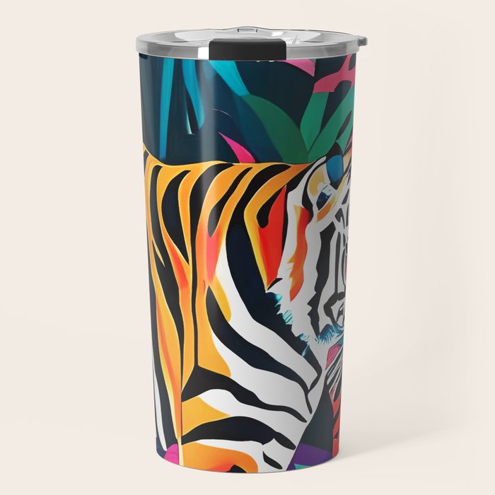 The Tigress, Fearless Wild Animal Tropical Jungle, Multicolor Cat Confidence Peaceful Calm Bohemian Eclectic Travel Mug Gallery Image 1