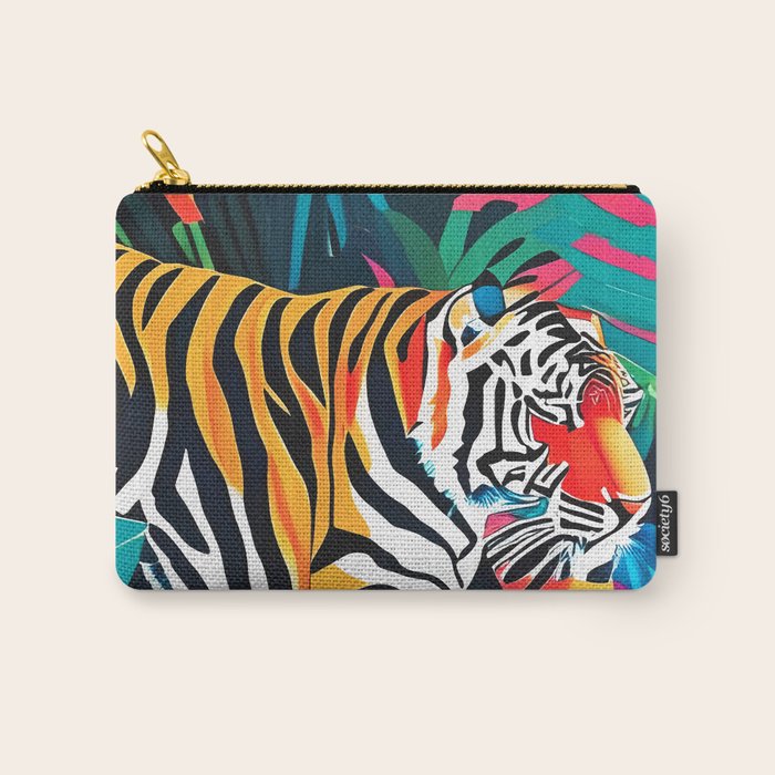 The Tigress, Fearless Wild Animal Tropical Jungle, Multicolor Cat Confidence Peaceful Calm Bohemian Eclectic Carry All Pouch Gallery Image 1
