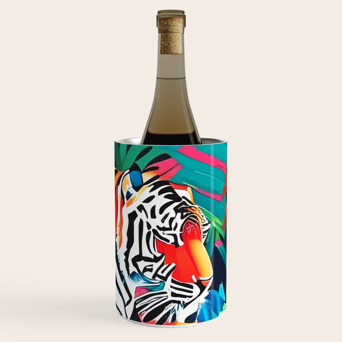 The Tigress, Fearless Wild Animal Tropical Jungle, Multicolor Cat Confidence Peaceful Calm Bohemian Eclectic Wine Chiller Gallery Image 3