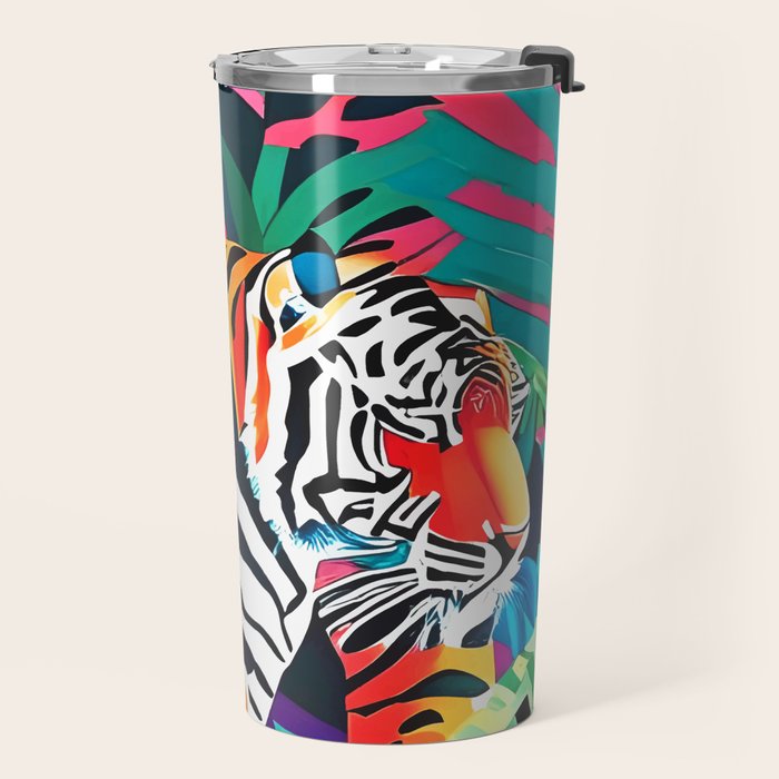 The Tigress, Fearless Wild Animal Tropical Jungle, Multicolor Cat Confidence Peaceful Calm Bohemian Eclectic Travel Mug Gallery Image 2
