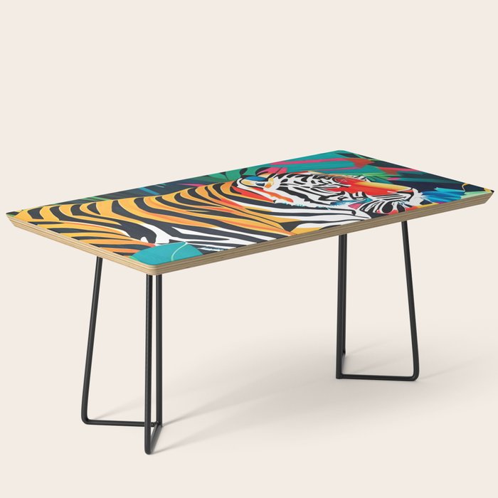 The Tigress, Fearless Wild Animal Tropical Jungle, Multicolor Cat Confidence Peaceful Calm Bohemian Eclectic Coffee Table Gallery Image 1