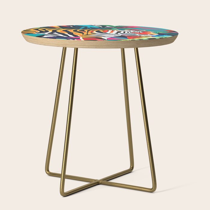 The Tigress, Fearless Wild Animal Tropical Jungle, Multicolor Cat Confidence Peaceful Calm Bohemian Eclectic Side Table Gallery Image 1
