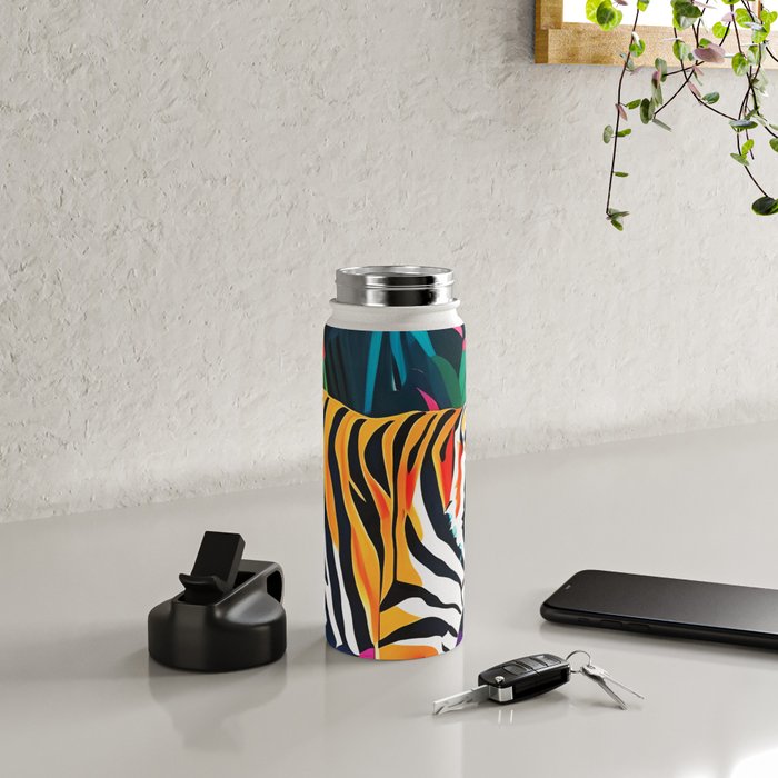 The Tigress, Fearless Wild Animal Tropical Jungle, Multicolor Cat Confidence Peaceful Calm Bohemian Eclectic Water Bottle Gallery Image 4