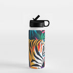 The Tigress, Fearless Wild Animal Tropical Jungle, Multicolor Cat Confidence Peaceful Calm Bohemian Eclectic Water Bottle Gallery Image 1