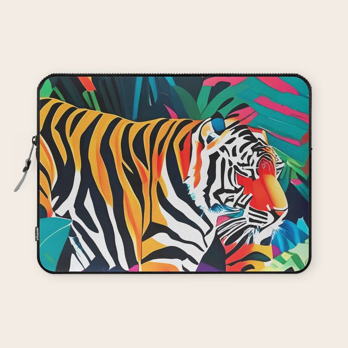 The Tigress, Fearless Wild Animal Tropical Jungle, Multicolor Cat Confidence Peaceful Calm Bohemian Eclectic Laptop Sleeve Gallery Image 1