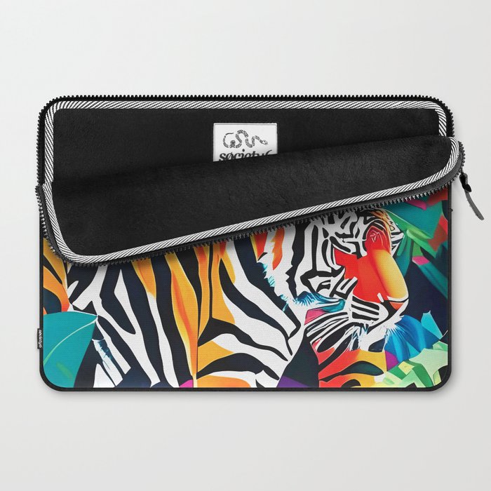 The Tigress, Fearless Wild Animal Tropical Jungle, Multicolor Cat Confidence Peaceful Calm Bohemian Eclectic Laptop Sleeve Gallery Image 2