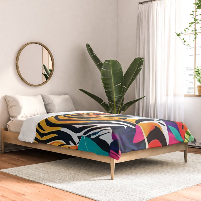 The Tigress, Fearless Wild Animal Tropical Jungle, Multicolor Cat Confidence Peaceful Calm Bohemian Eclectic Comforter Gallery Image 2