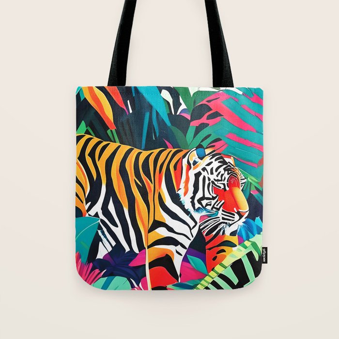 The Tigress, Fearless Wild Animal Tropical Jungle, Multicolor Cat Confidence Peaceful Calm Bohemian Eclectic Tote Bag Gallery Image 1