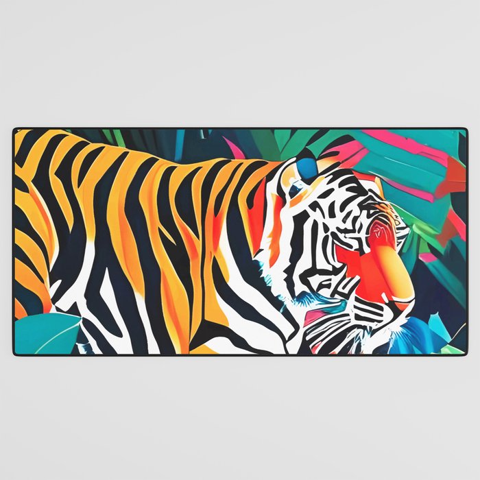 The Tigress, Fearless Wild Animal Tropical Jungle, Multicolor Cat Confidence Peaceful Calm Bohemian Eclectic Desk Mat Gallery Image 3