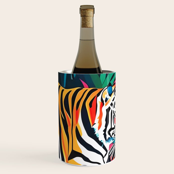 The Tigress, Fearless Wild Animal Tropical Jungle, Multicolor Cat Confidence Peaceful Calm Bohemian Eclectic Wine Chiller Gallery Image 1